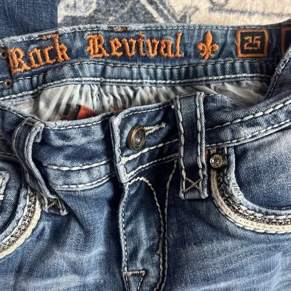 Rock Revival Ena Skinny Jeans Dark Wash Blue  Women's Size 25 Rhinestones - Picture 6 of 9